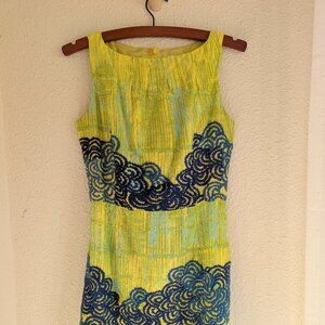 Anthropologie Bright Yellow Green and Blue Dress